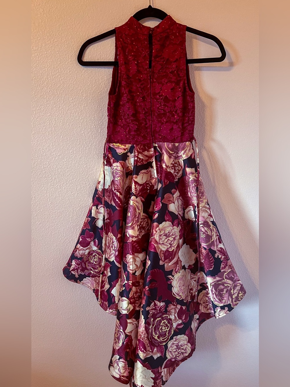 Speechless Kids Girls Size 10 Burgundy Metallic Floral High Low Formal Dress - Picture 2 of 7